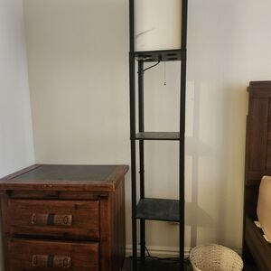 Black Metal Floor Lamp with Shelves